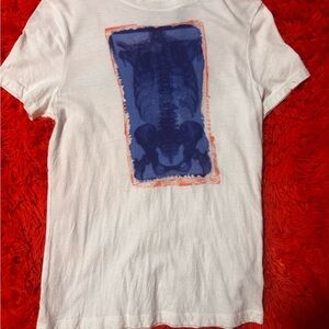 Women’s extra small White Tee with cyanotype X-ray skeleton Graphic